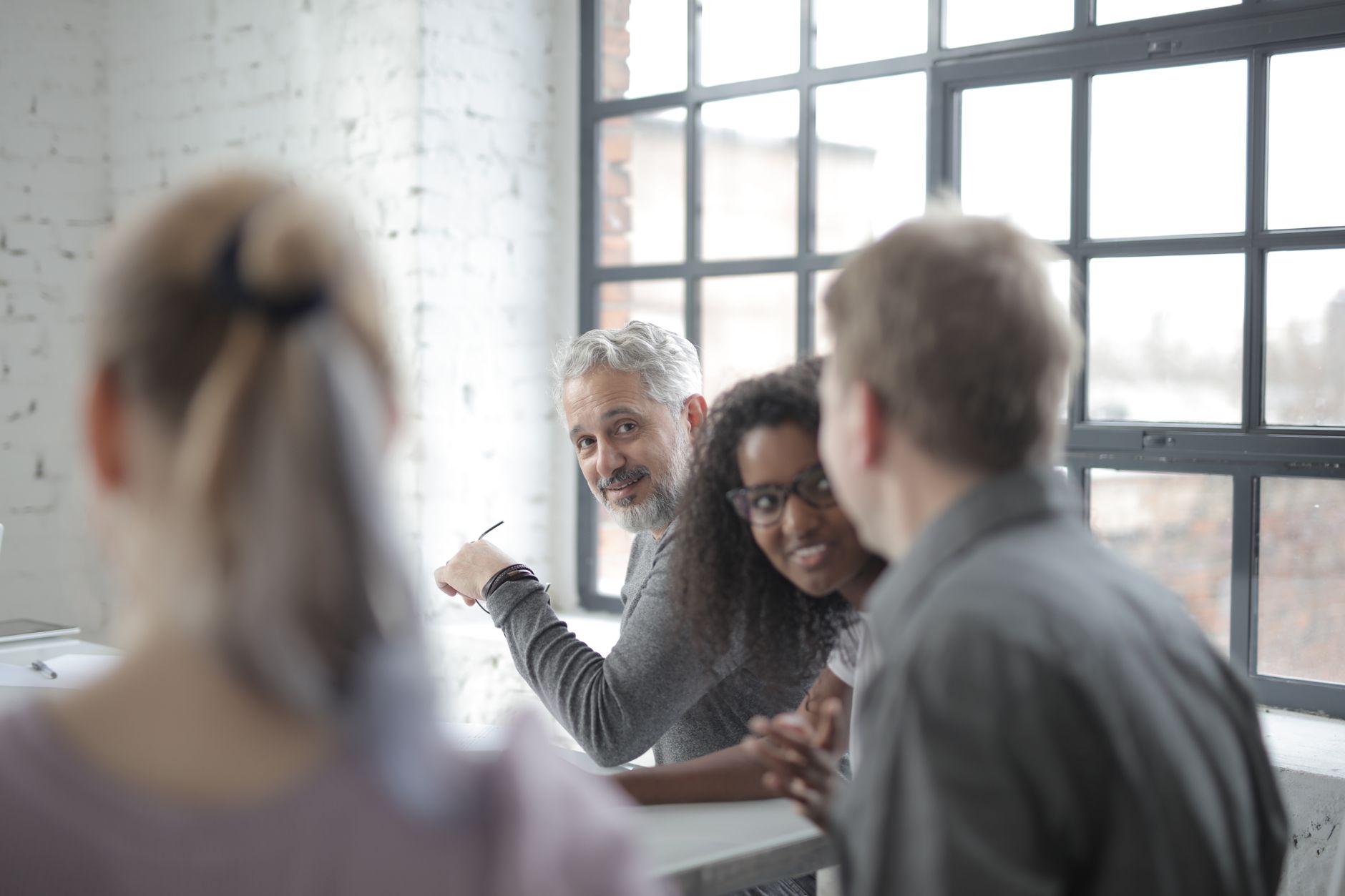 A team of creatives collaborating in a studio